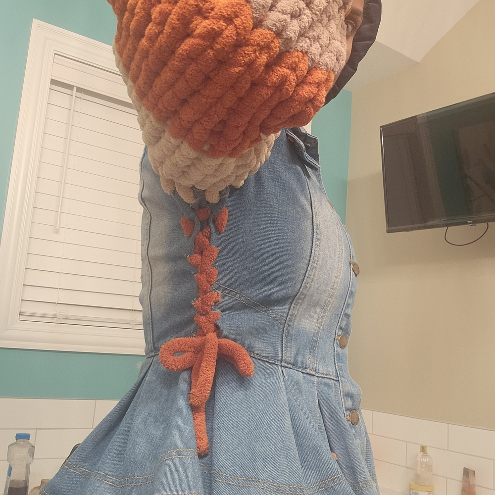 Denim Jacket with Multicolor Knit Sleeves - Picture 3 of 3